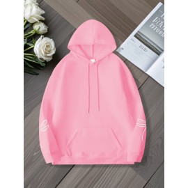 Plus Size, Women's Oversized White Dragonfly Print Hooded Sweatshirt - Long Sleeve Casual Pullover with Drawstring Hood & Kangaroo Pocket, Plus Size All-Season Comfort, Elegant White Sweater for Casual Attire, Machine Washable, Relaxed Fit with Stylish Dragonfly Back Print, Soft Fabric for Layering, Chic and Versatile Women's Fashion