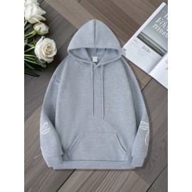 Plus Size, Women's Oversized White Dragonfly Print Hooded Sweatshirt - Long Sleeve Casual Pullover with Drawstring Hood & Kangaroo Pocket, Plus Size All-Season Comfort, Elegant White Sweater for Casual Attire, Machine Washable, Relaxed Fit with Stylish Dragonfly Back Print, Soft Fabric for Layering, Chic and Versatile Women's Fashion