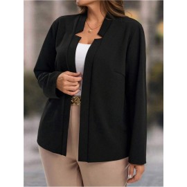 Plus Size, Women's Plus Size Elegant Suit Jacket - Solid Color Professional Blazer, All-Season Casual & Office Wear, Regular Fit for Weddings, Business Meetings, Everyday (Hand Wash/Dry Clean Care) - Versatile Year-Round Outerwear