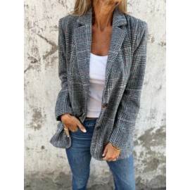 Plus Size - Women'S Retro Houndstooth Lapel Blazer Coat - Classic Notched Lapel Structured Tailored Winter Coat, Elegant Casual to Formal Outerwear for Fall/Winter, Timeless Houndstooth Pattern in / - Versatile Everyday & Special Occasion Jacket