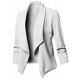 Plus Size - Women'S Elegant Lapel Collar Slim-Fit Long Sleeve Tailored Blazer Jacket - Solid Color Tailored Winter Coat with Structured Lapel Collar & Smooth Texture, Versatile Casual to Formal Outerwear for Fall/Winter, Classic Notch Lapel Design (Pink/Black/Navy/Charcoal Grey) - Adult Women'S Tailored Jacket, Fall Fashion, Office Wear, Highquality Fabric, Durable Material, Stylish Coatigan, Blazer For Women Elegant Brown, Women Blazer Jacket, Blazer For Women 3, Women