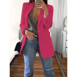 Plus Size Solid Elegant Lapel Long Sleeve Open Front Blazer for Office & Work, Women's Clothing