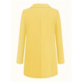 Plus Size Solid Elegant Lapel Long Sleeve Open Front Blazer for Office & Work, Women's Clothing