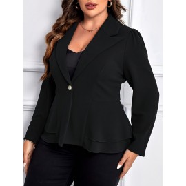 Plus Size Solid Color Single Breasted Lapel Elegant Long Sleeve Flare Hem Blazer For Work & Office