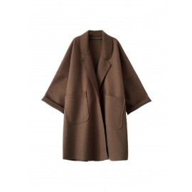 Women's New Korean Winter Coat - Collar Loose-Fit Mid-Length Jacket, Solid Color Warm Outerwear for Fall & Winter, Machine Washable Casual Blazer for or Weekend Outfits