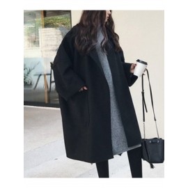Women's New Korean Winter Coat - Collar Loose-Fit Mid-Length Jacket, Solid Color Warm Outerwear for Fall & Winter, Machine Washable Casual Blazer for or Weekend Outfits