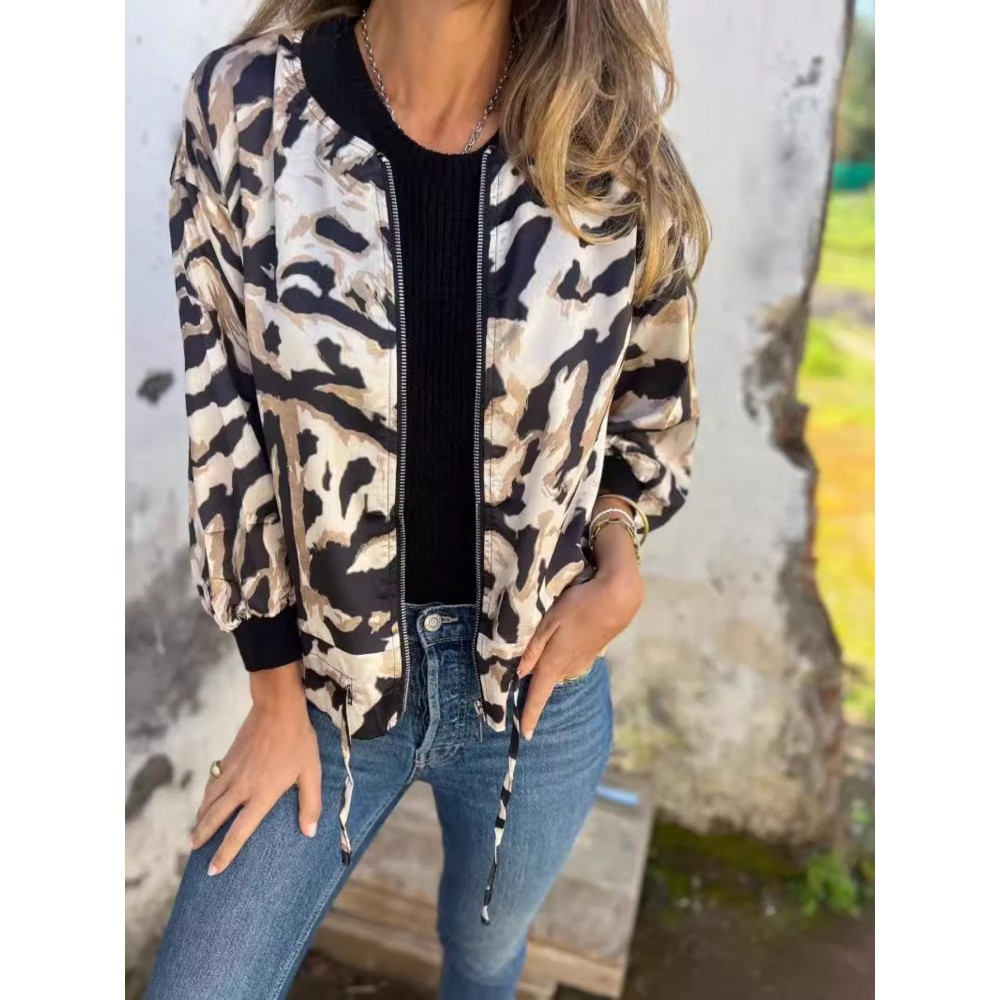 Women's Plus-Size Zebra Print Blazer Jacket - Full-Zip Front Closure, Golden-Tone Zipper & Black/White Stripes, All-Season Casual to Semi-Formal Outerwear, Machine Washable Tunic-like Jacket for Women (No Bulk, Structured Fit) - Medium Stretch Fabric, Full-Length Zipper, Chic & Versatile Design, Suitable for Layering or Standalone Wear, Plus-Size Friendly, Eye-Catching Zebra Stripe Jacket