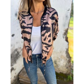 Women's Plus-Size Zebra Print Blazer Jacket - Full-Zip Front Closure, Golden-Tone Zipper & Black/White Stripes, All-Season Casual to Semi-Formal Outerwear, Machine Washable Tunic-like Jacket for Women (No Bulk, Structured Fit) - Medium Stretch Fabric, Full-Length Zipper, Chic & Versatile Design, Suitable for Layering or Standalone Wear, Plus-Size Friendly, Eye-Catching Zebra Stripe Jacket