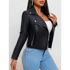[Plus Size Bomber Jacket] Black Plus Size Women's Casual Jacket | Long Sleeve, Non-Stretch Fabric, Texture, Spring/Fall Outerwear, Zipper Bomber with Flap Pockets