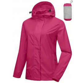 Women's Lightweight Waterproof Rain Jacket, Packable Rain Shell with Hood
