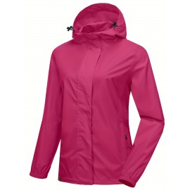 Women's Lightweight Waterproof Rain Jacket, Packable Rain Shell with Hood