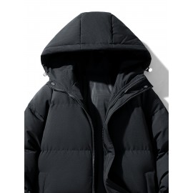 Women's Hooded Outdoor Jacket, Solid Color Plus Size Winter Coat, Fashionable Elegant Loose Fit Long Sleeve Warm Puffer For Fall/Winter