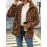 Women's Plus Size Leopard Print Faux Fur Jacket, Casual Collared Pullover, Polyester Knit Coat with Pockets, Regular Fit Long Sleeves, All-Season Fashion Outerwear