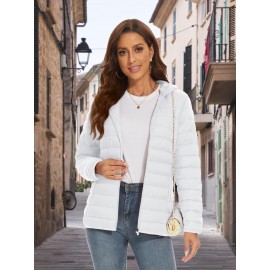 Plus Size Women's Puffer Jacket - Ultra-Lightweight, Warm, and Comfortable Hooded Coat with Full Zip and Waterproof Windproof Design for Hiking, Camping, Mountaineering, and Winter Outdoor Activities - Fashionable Padded Jacket for Curvy Figures