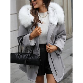 1pc Winter Fashion Hooded Casual Coat, 100% Polyester Solid Color Long Sleeve Non-Stretch Woven Jacket with Zipper, Hooded Collar, Regular Fit for Outdoor Leisure