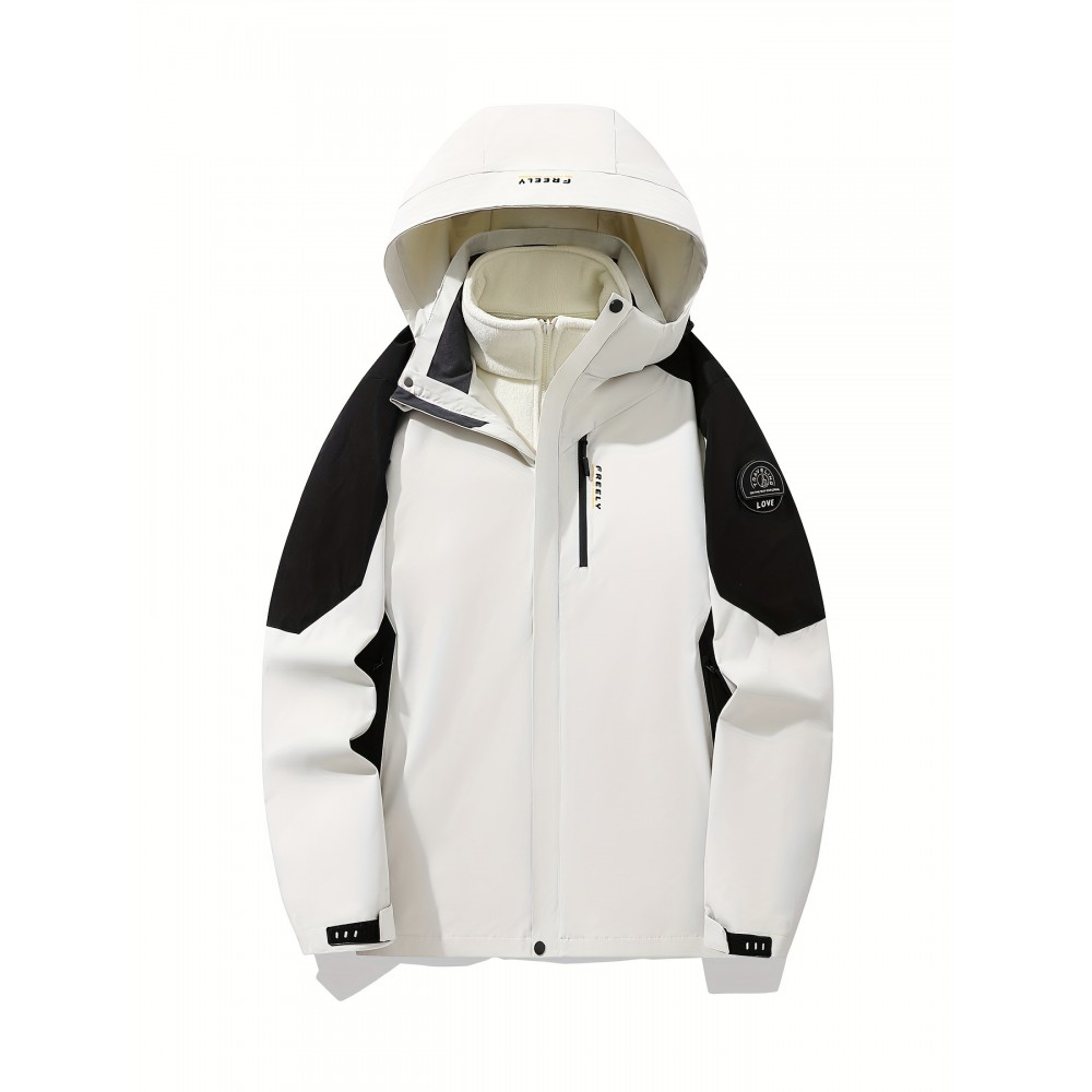 Women's 3-in-1 Ski Jacket - Color Block, Windproof & Waterproof with Hooded Outerwear for Winter Sports