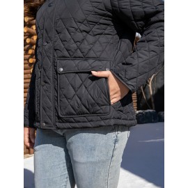 Women's Plus Size Casual Jacket - Warm, Solid Color with Pockets, Non-Stretch Polyester for Fall/Winter