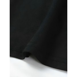 [Plus Size V-Neck Dress] Stretchy Fabric Plus Size Women's V-Neck Dress with Cross & Text Print - Casual Short Sleeve, Knee-Length for Leisure Outings, Comfortable Fit