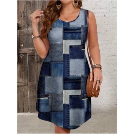 Women'S Casual Color Contrast Design Strapless round Neck Sleeveless Dress, Spring and Summer Women'S Clothing