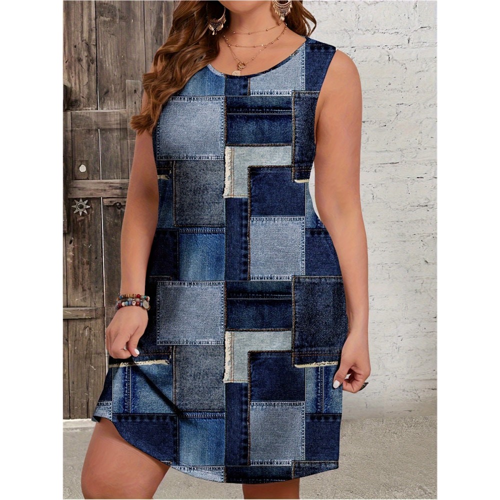 Women'S Casual Color Contrast Design Strapless round Neck Sleeveless Dress, Spring and Summer Women'S Clothing