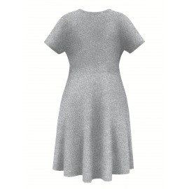 Women'S Plus Size 90'S Retro Bops Graphic Print Vintage 90s Inspired Casual Dress - Short Sleeve Round Neck A-Line Flared Skirt with Puff Sleeve-like Hem, Machine Washable Summer Midi Dress in & Retro Lettering, Loose Fit H-Line Silhouette for Casua