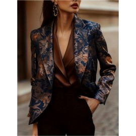 Plus Size, Plus Size Elegant Winter Suit Jacket - /Notch Collar Button-Front Blazer, Machine Washable Solid Color Professional Attire for Office, Commuting & Cold Weather (Regular Fit)