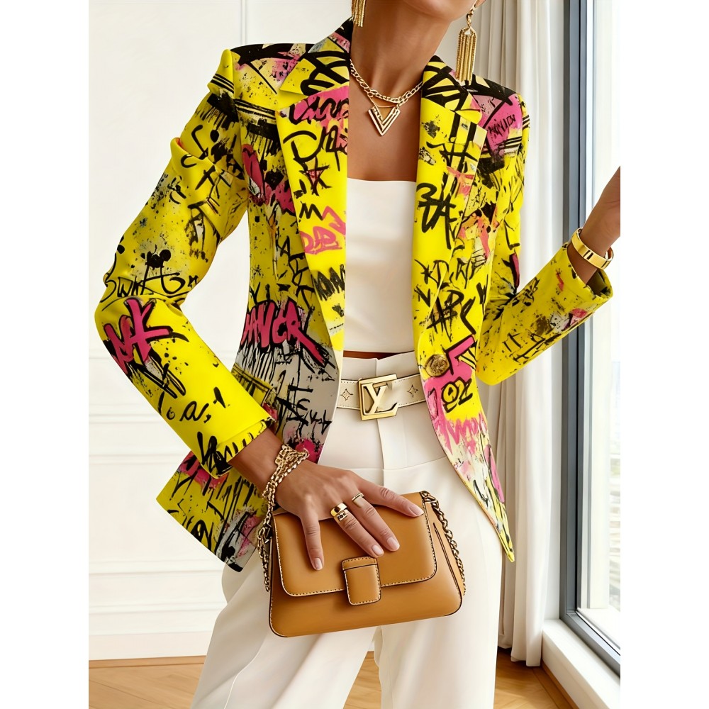 Plus Size, Plus Size Elegant Winter Wedding & Professional Suit Jacket - /Notch Collar Button-Front Coat, Machine Washable Warm Blazer for Commuting, Office, and Special Occasions (Solid Color)